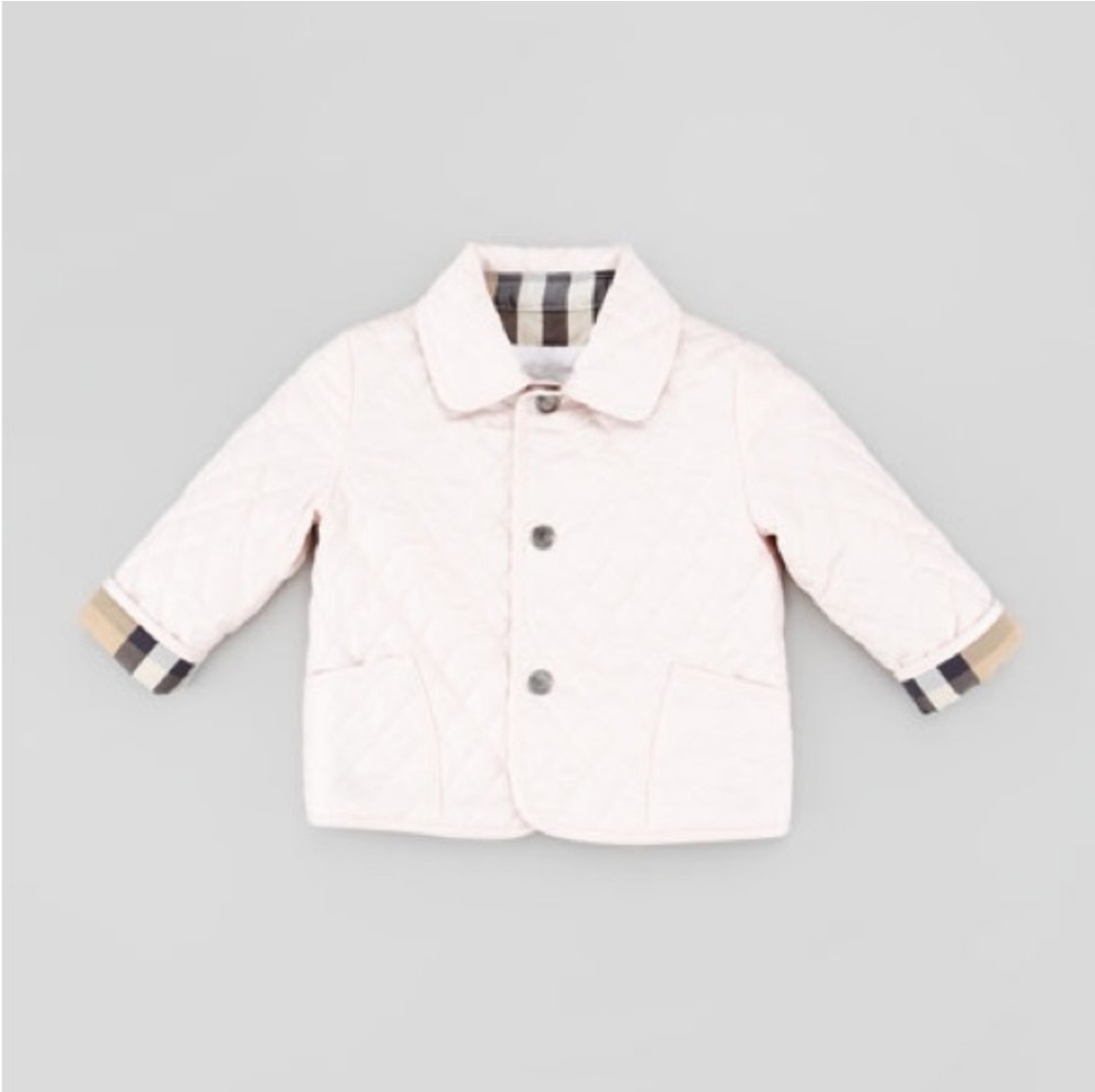 Burberry infant girls Check-Lined Quilted Jacket, Ice Pink, 6 Months